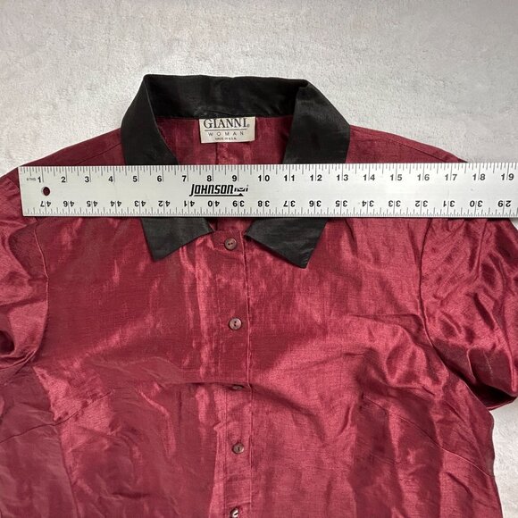 Gianni Woman Red & Black Linen Blend Button-Up Shirt Size 14 Long Sleeve Casual - Picture 6 of 8